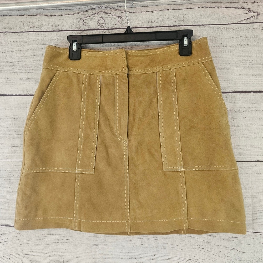 Le' AL.X Size M Medium Suede Mini Skirt in Camel w/White Stitching NWT $259 1067